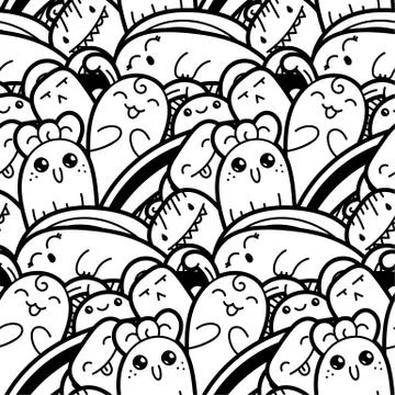 Funny doodle monsters seamless pattern for prints, designs and coloring books Stock Illustration