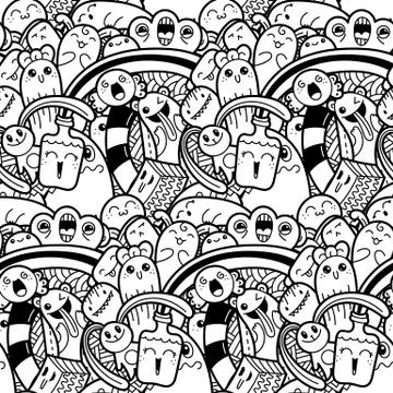 Funny doodle monsters seamless pattern for prints, designs and coloring books Stock Illustration