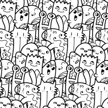 Funny doodle monsters seamless pattern for prints, designs and coloring books Stock Illustration