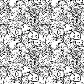 Funny doodle monsters on seamless pattern for prints, designs and coloring bo Stock Illustration