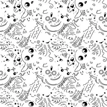 Funny doodle monsters on seamless pattern for prints, designs and coloring bo Stock Illustration