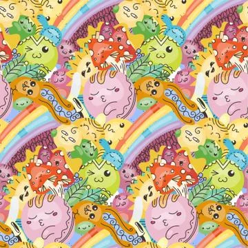 Funny doodle monsters on seamless pattern for prints, designs and coloring bo Stock Illustration