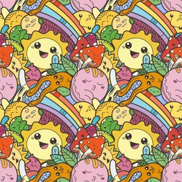 Funny doodle monsters on seamless pattern for prints, designs and coloring bo Stock Illustration