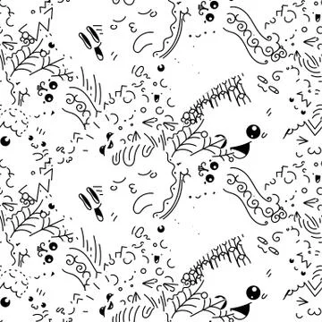 Funny doodle monsters on seamless pattern for prints, designs and coloring bo Stock Illustration