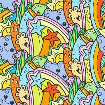 Funny doodle monsters on seamless pattern for prints, designs and coloring bo Stock Illustration
