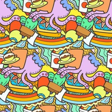 Funny doodle monsters on seamless pattern for prints, designs and coloring bo Stock Illustration