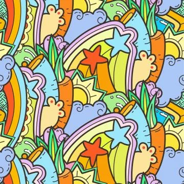 Funny doodle monsters on seamless pattern for prints, designs and coloring bo Stock Illustration