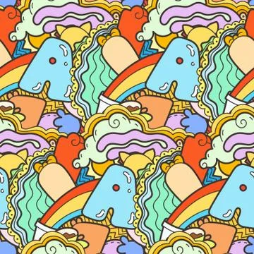 Funny doodle monsters on seamless pattern for prints, designs and coloring bo Stock Illustration