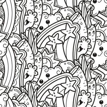 Funny doodle monsters on seamless pattern for prints, designs and coloring bo Stock Illustration