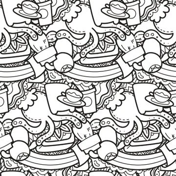 Funny doodle monsters on seamless pattern for prints, designs and coloring bo Stock Illustration