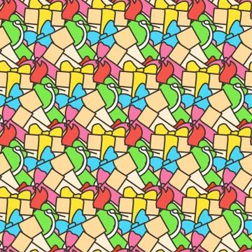 Funny doodle seamless pattern with gift boxes. Cute for prints, cards, design Stock Illustration