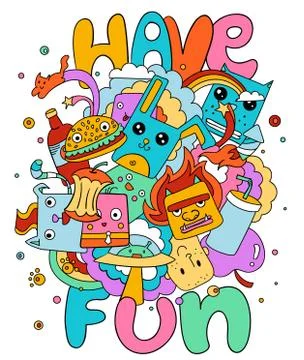 Funny doodle vector illustration, have fun Stock Illustration
