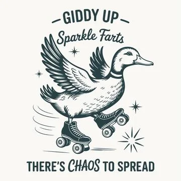 Funny duck roller skating design quirky cartoon bird chaos humor cute anima.. Stock Illustration