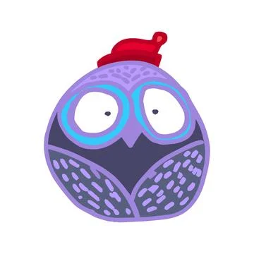 Funny Eagle Hand Drawn Owl Bird Red Hat Stock Illustration