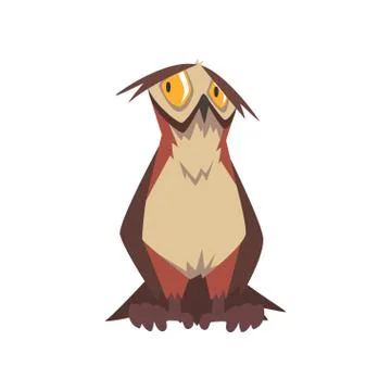 Funny Eagle Owl Bird Character with Brown Plumage Vector Illustration Stock Illustration