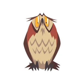 Funny Eagle Owl Bird Character with Brown Plumage Vector Illustration Stock Illustration