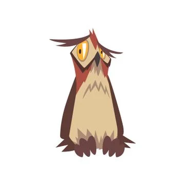 Funny Eagle Owl Bird, Great Horned Owl Character with Brown Plumage Vector Stock Illustration