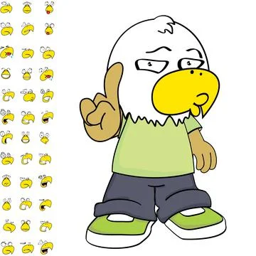 Funny eagle young kid character cartoon expressions set pack Stock Illustration