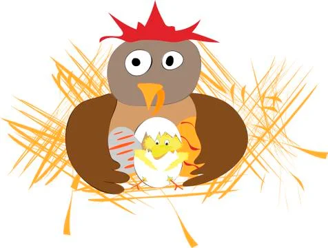 Funny easter applique with hen, eggs and chicken 스톡 일러스트