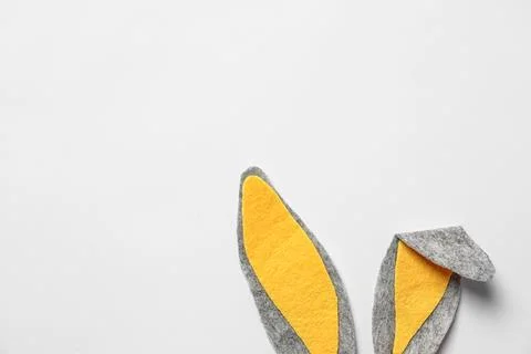 Funny Easter bunny ears on white background, top view 스톡 사진