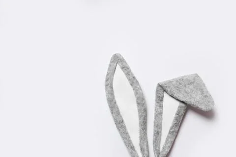 Funny Easter bunny ears on white background, top view 스톡 사진