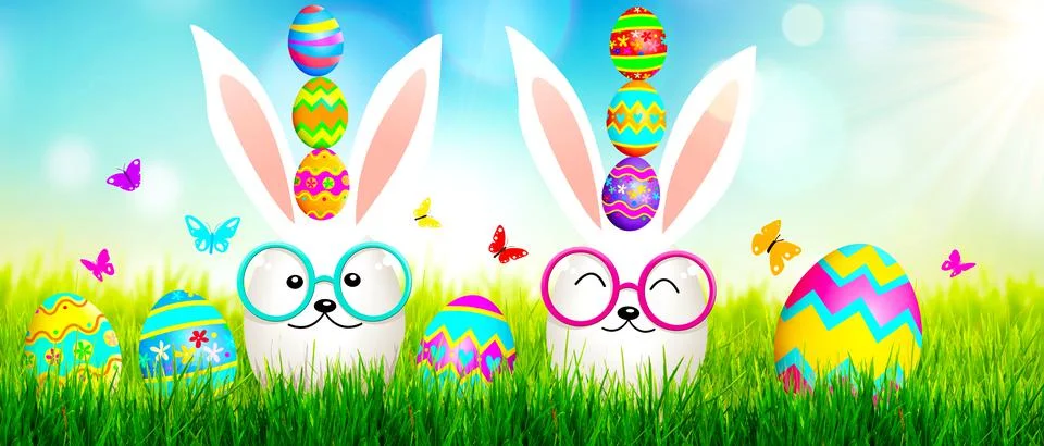 Funny Easter bunny. Happy Easter holiday concept. 3d illustration Stock Illustration