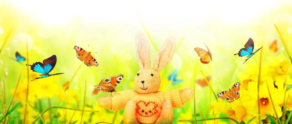 Funny Easter bunny. Happy Easter holiday concept. Stock Photos