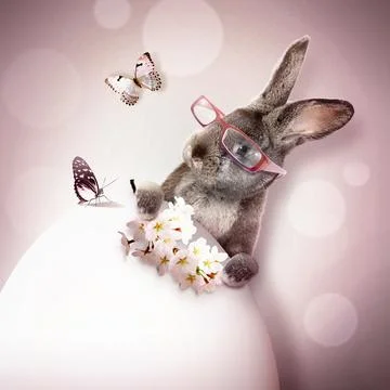 Funny Easter bunny. Happy Easter holiday concept. Stock Photos