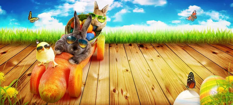 Funny Easter bunny. Happy Easter holiday concept. Stock Photos