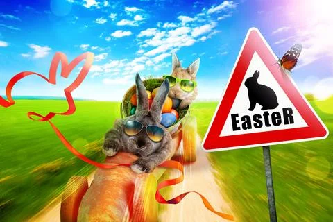 Funny Easter bunny. Happy Easter holiday concept. Stock Photos