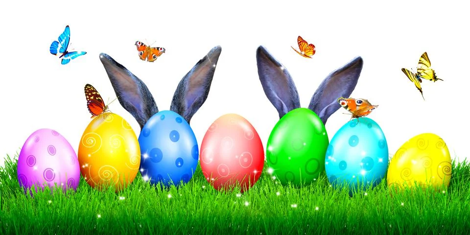 Funny Easter bunny. Happy Easter holiday concept. Stock Photos