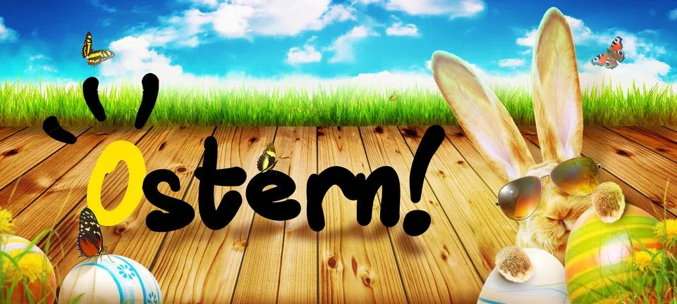 Funny Easter bunny. Happy Easter holiday concept. Stock Photos