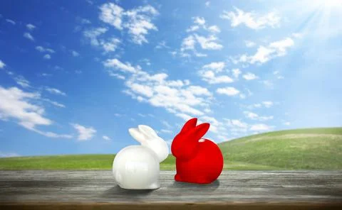 Funny Easter bunny. Happy Easter holiday concept. Stock Photos