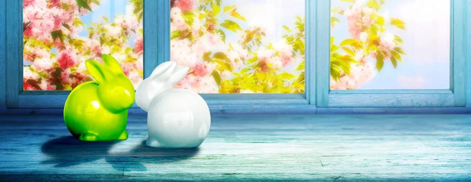 Funny Easter bunny. Happy Easter holiday concept. Stock Photos