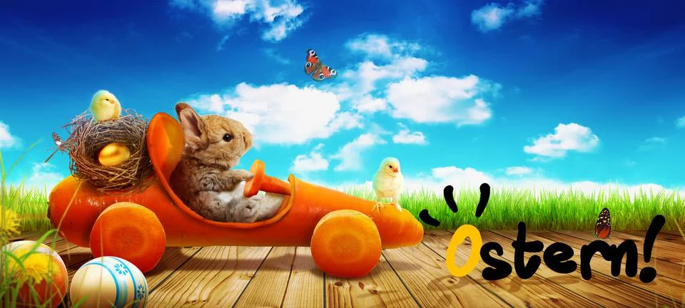 Funny Easter bunny. Happy Easter holiday concept. Stock Photos