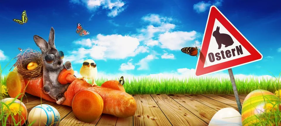 Funny Easter bunny. Happy Easter holiday concept. Stock Photos