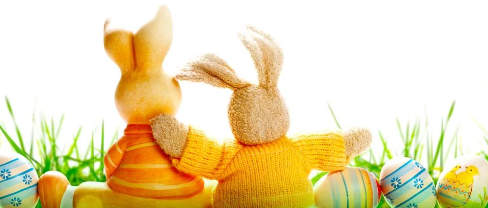 Funny Easter bunny. Happy Easter holiday concept. Stock Photos