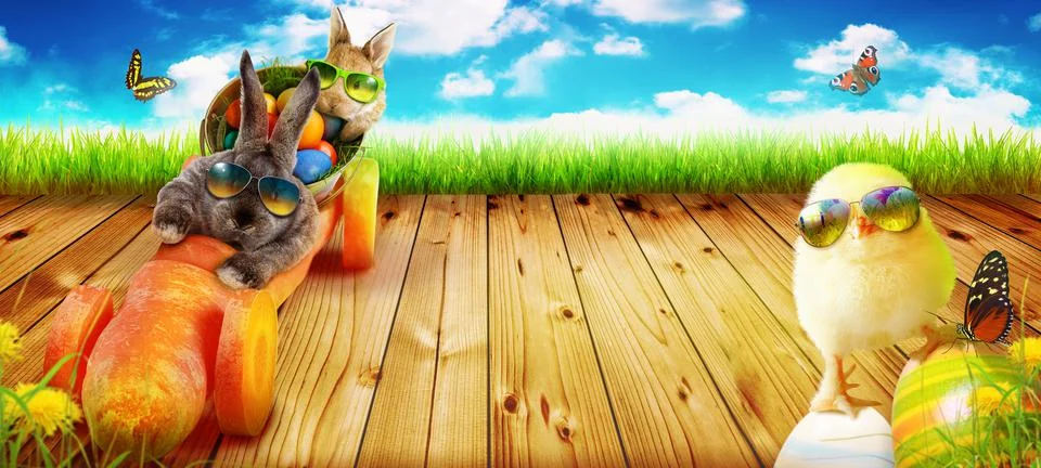 Funny Easter bunny. Happy Easter holiday concept. Stock Photos