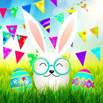 Funny Easter bunny. Happy Easter holiday concept. 3d illustration Easter c... Stock Photos