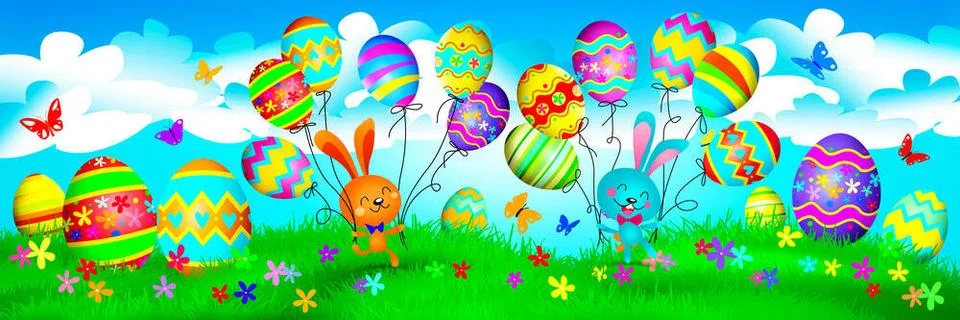 Funny Easter bunny. Happy Easter holiday concept. 3d illustration Easter c... Stock Photos