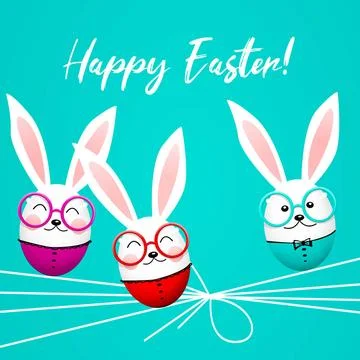 Funny Easter bunny. Happy Easter holiday concept. 3d illustration Easter c... Stock Photos