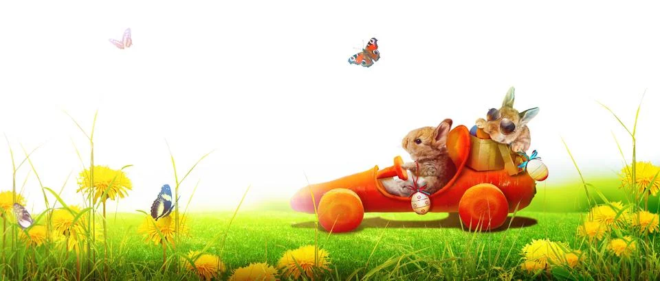 Funny Easter bunny. Happy Easter holiday concept. Stock Photos