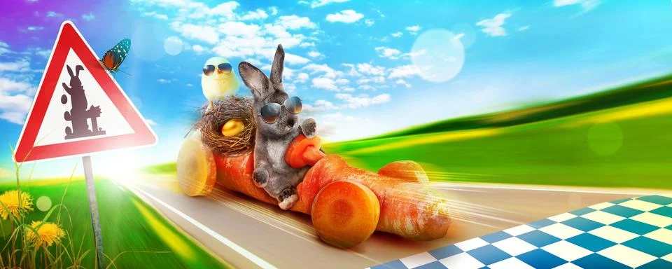 Funny Easter bunny. Happy Easter holiday concept. Stock Photos