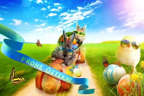 Funny Easter bunny. Happy Easter holiday concept. Stock Photos