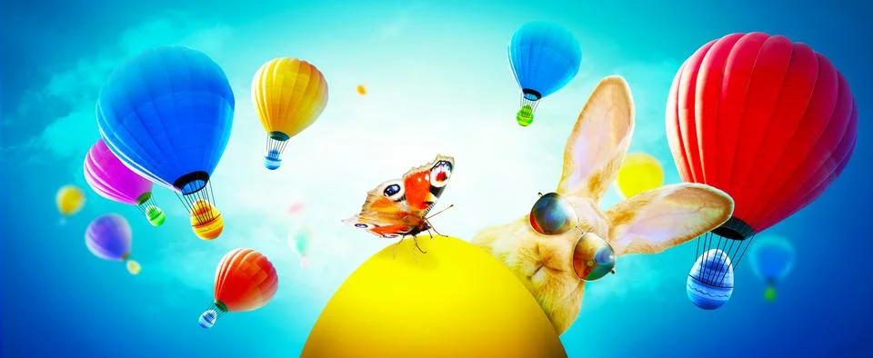 Funny Easter bunny. Happy Easter holiday concept. Stock Photos