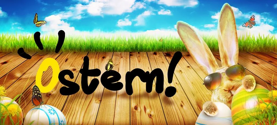 Funny Easter bunny. Happy Easter holiday concept. Stock Photos