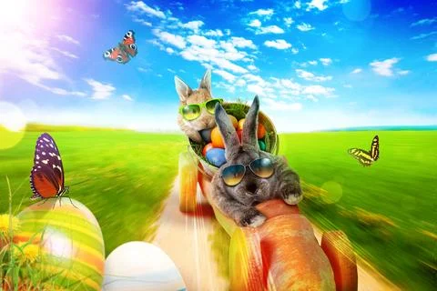 Funny Easter bunny. Happy Easter holiday concept. Stock Photos
