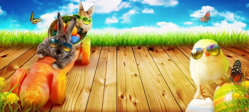 Funny Easter bunny. Happy Easter holiday concept. Stock Photos