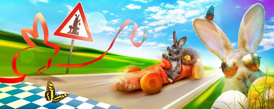 Funny Easter bunny. Happy Easter holiday concept. Stock Photos