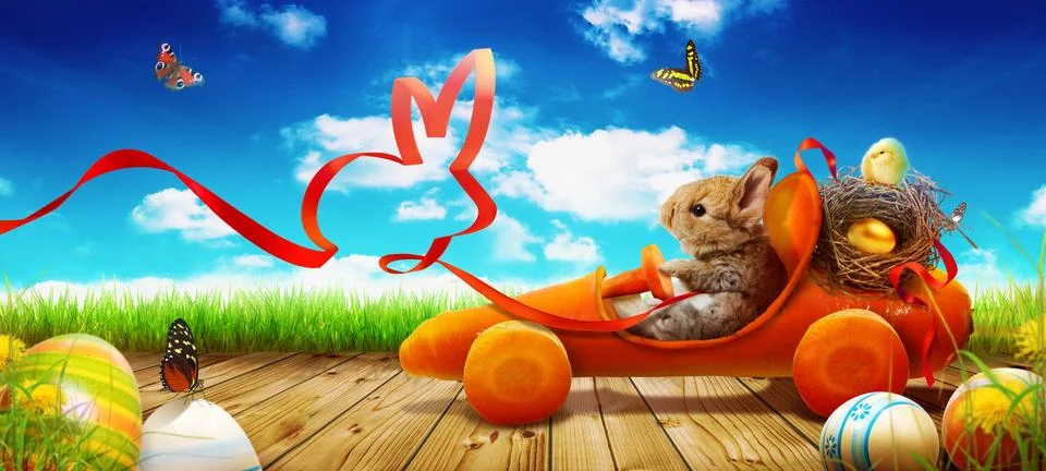 Funny Easter bunny. Happy Easter holiday concept. Stock Photos